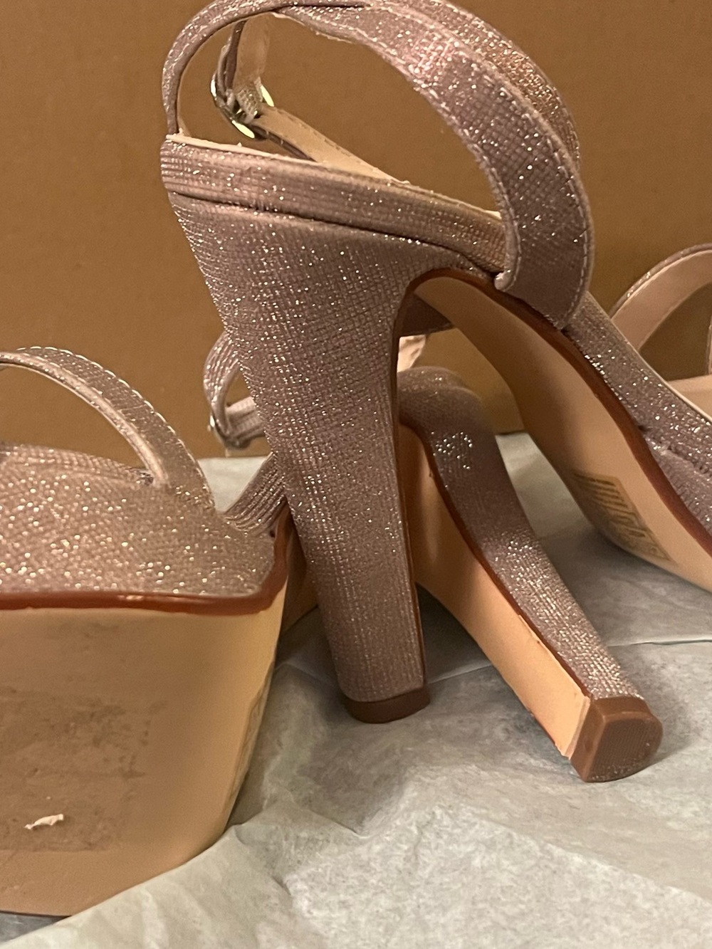 Benjamin Walk Sparkle Platform High Heel Sandals - Rose Gold